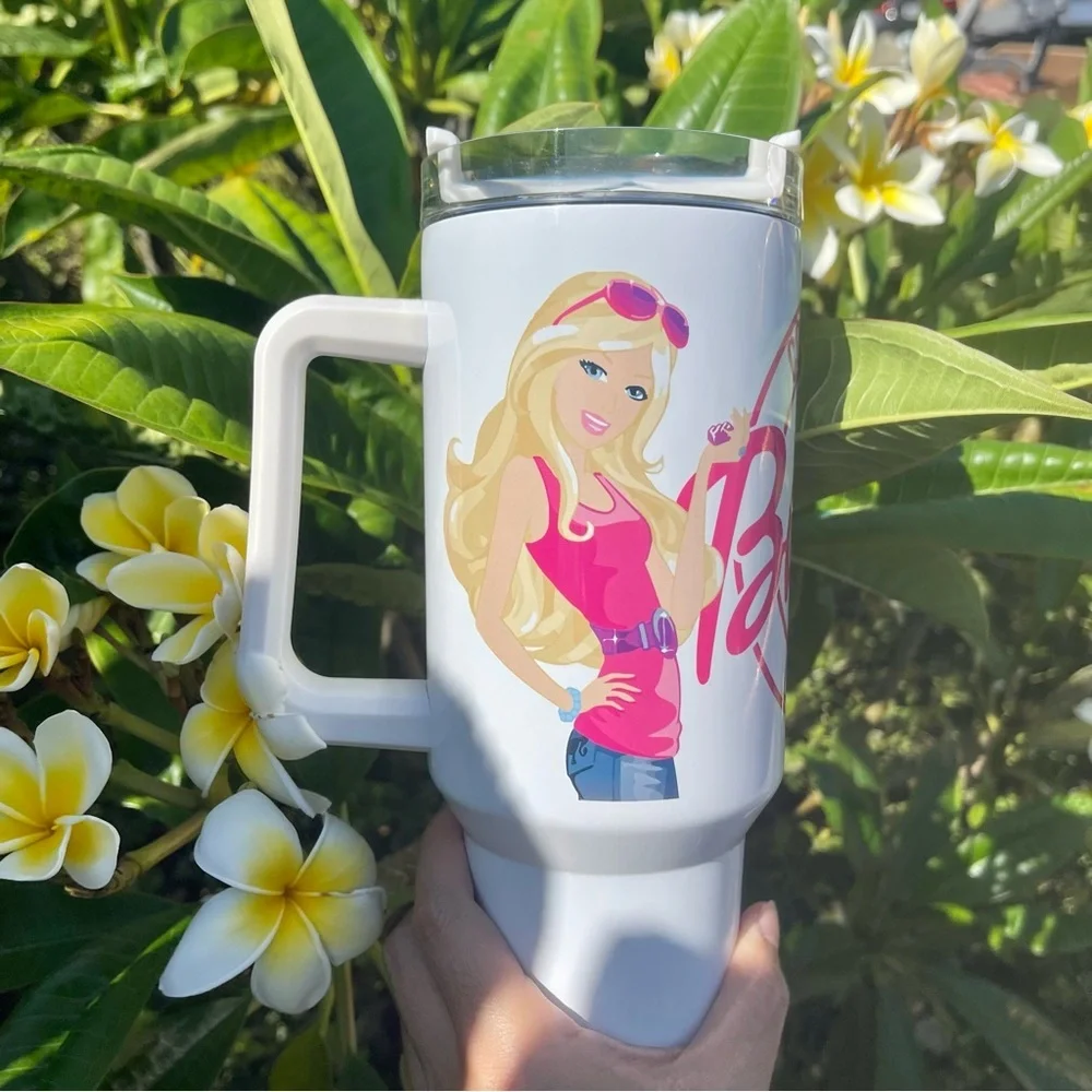 Barbie Girl LETS GO PARTY Movie Pink Tumbler 40 oz tumbler with hand car